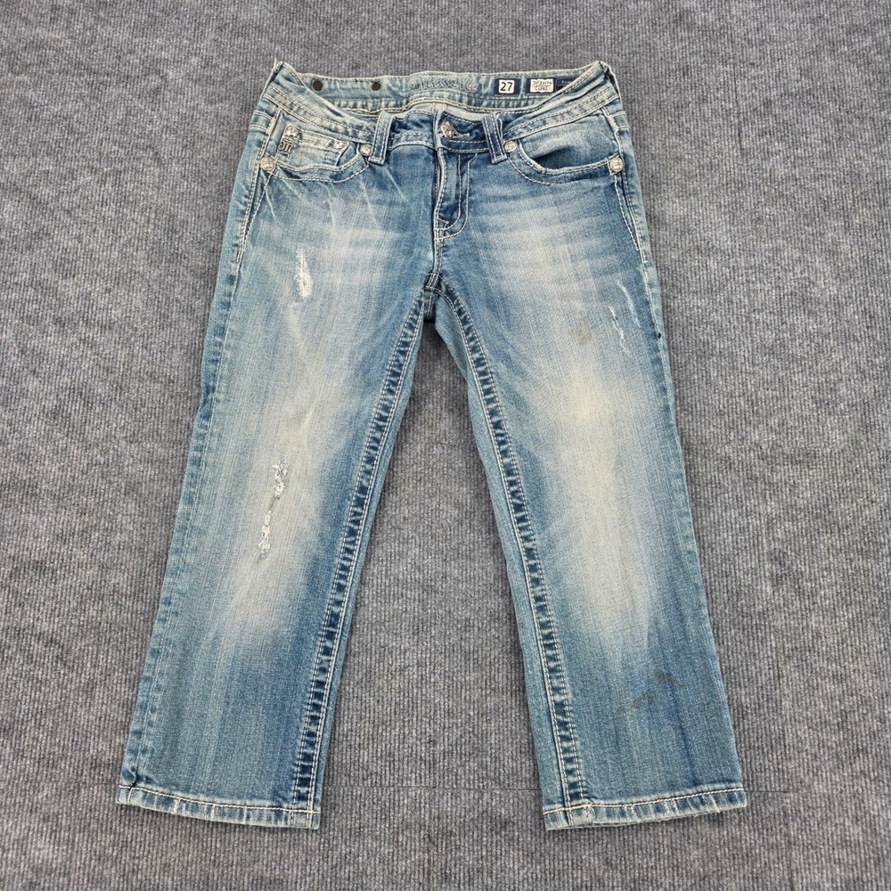 Miss Me Womens Size 27 Light Wash Distressed Capri Jeans Low Rise Y2K Western